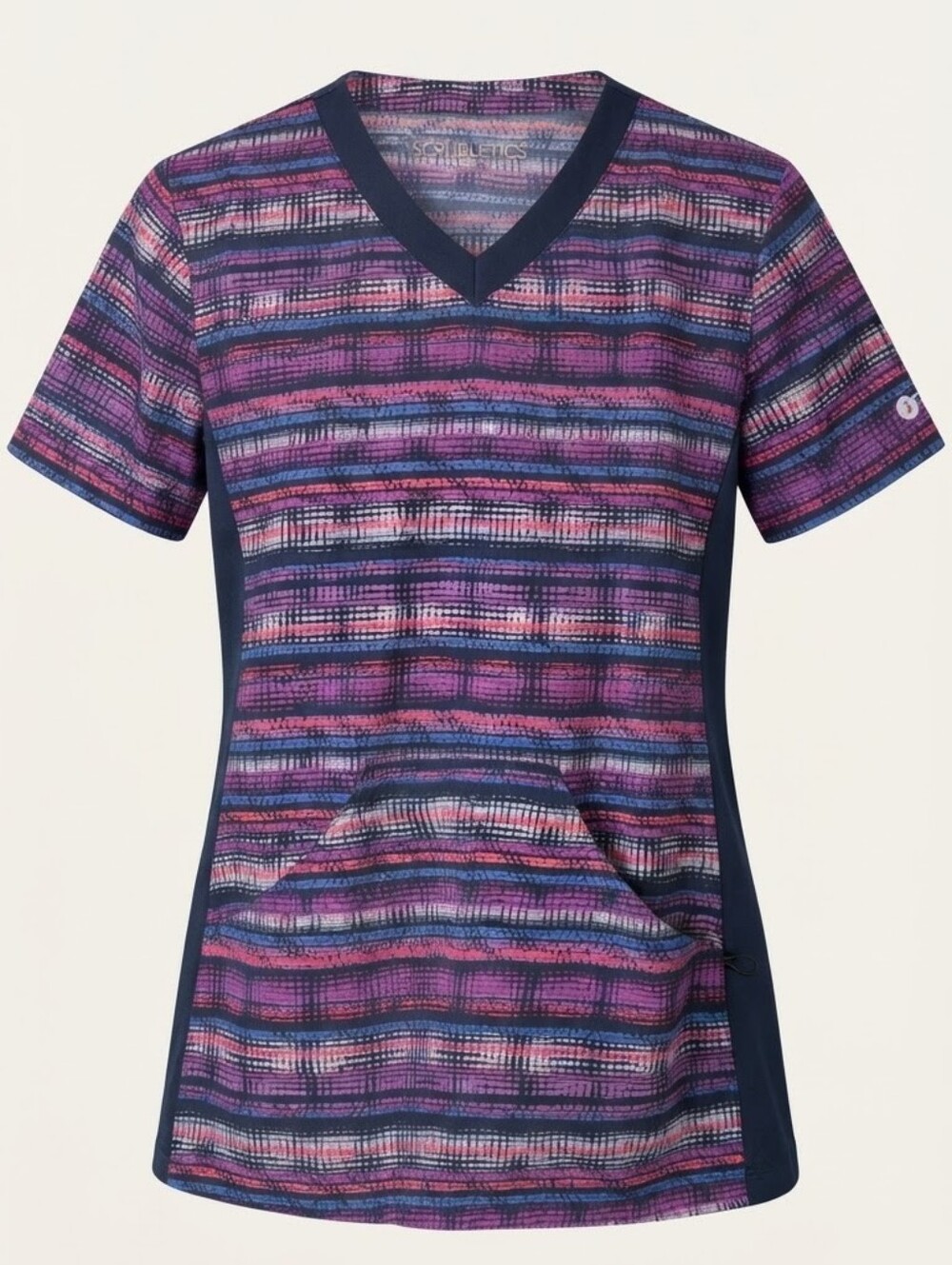 Scrubletics V-Neck Scrubs Top Purple Pink Pattern Size XS Pocketed